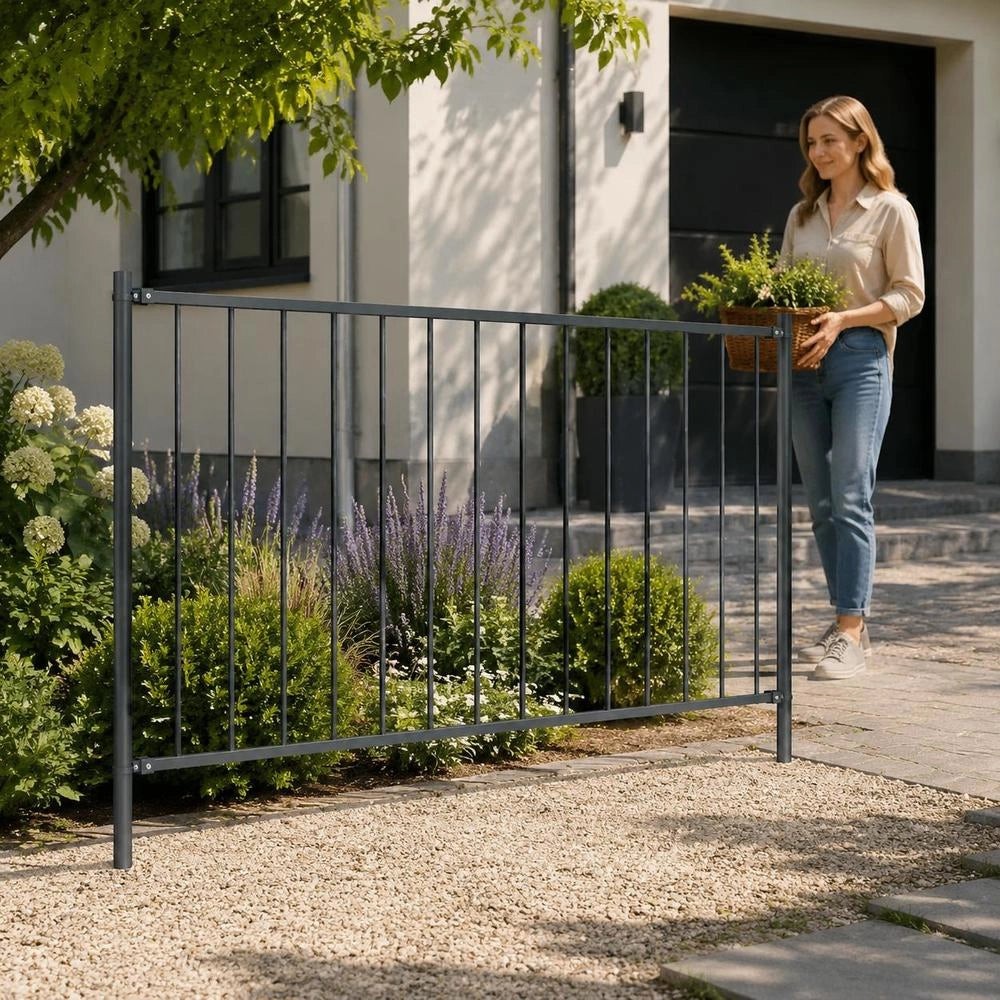 Fence Panel With Posts, Powder-coated Steel, 1.81 X 0.75 M, Anthracite