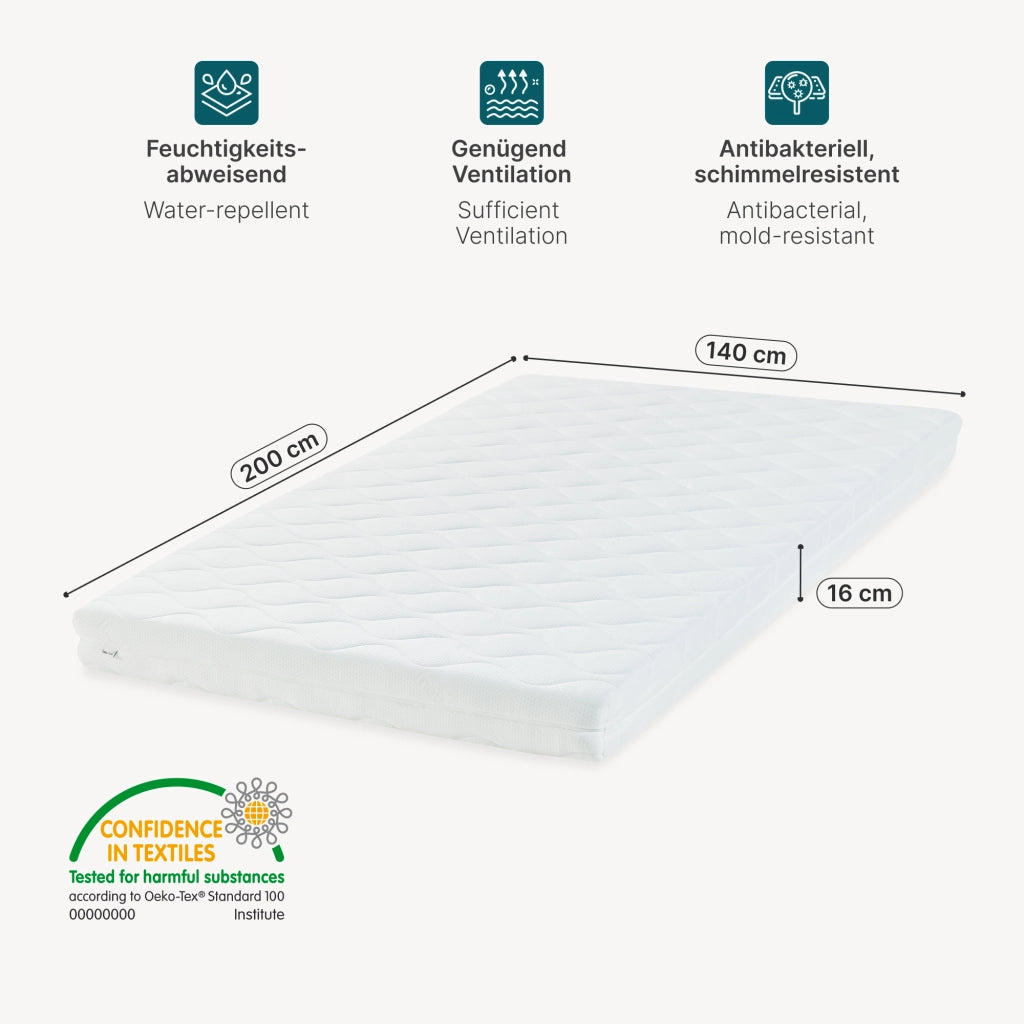 Materasso a Schiuma Fredda 140x200 cm con Coprimaterasso Rimovibile [neu.haus]