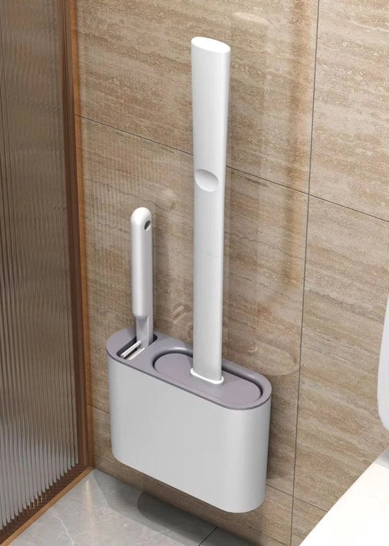 Borsetto per il Water con Spazzolino per la Maniglia e Contenitore, Stazionario e Sospeso, Spazzolino in Silicone per la Pulizia Igieneica