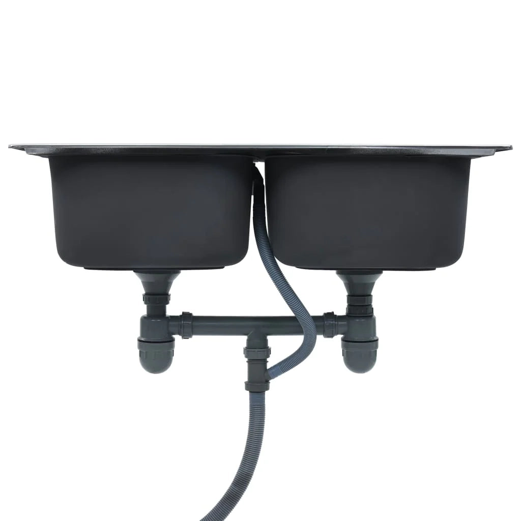 Lavello doppio con piletta e sifone 84 x 48 cm acciaio inox 02_0002359