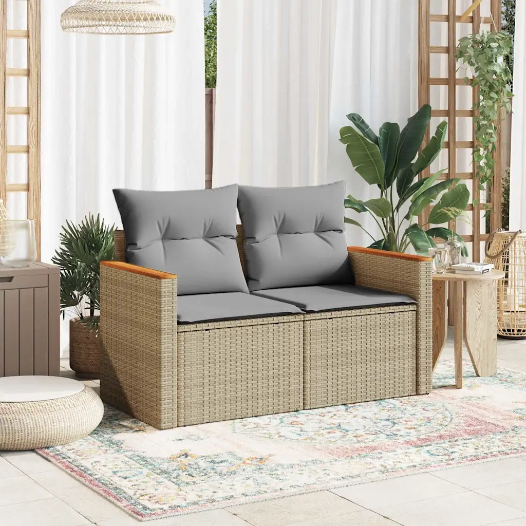 Divano da Giardino con Cuscini a 2 Posti-Sofa da Giardino-Divano da esterno Beige in Polyrattan 119041