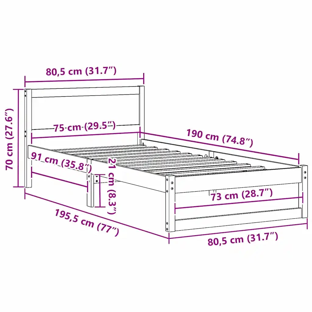 Struttura del letto Marrone cerato 75 x 190 cm Pino massello 873300