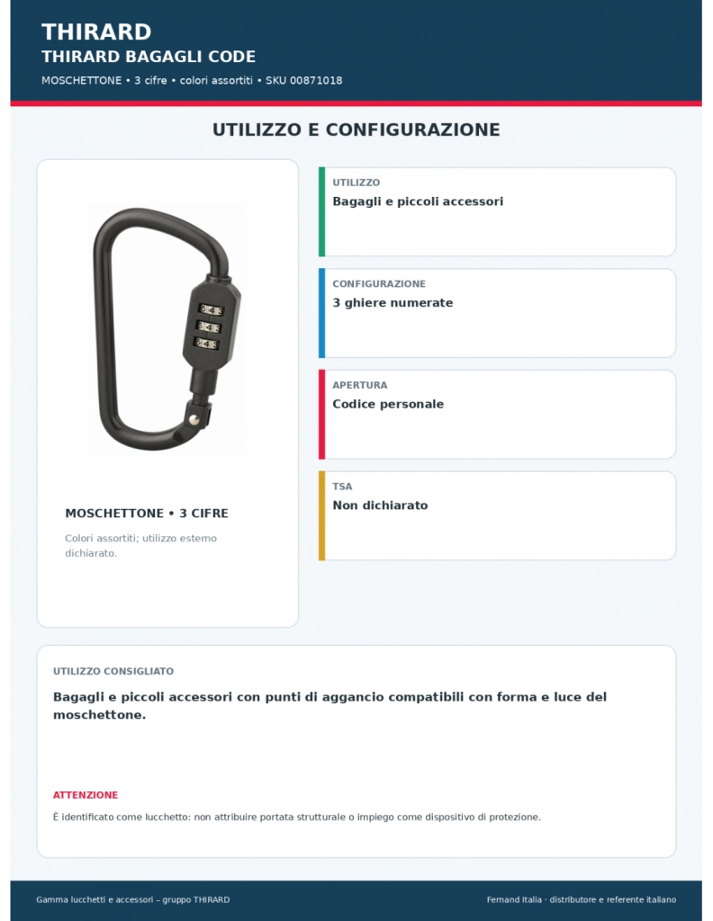 Moschettone con combinazione modificabile a 3 cifre, colori assortiti – Serrurerie de Picardie