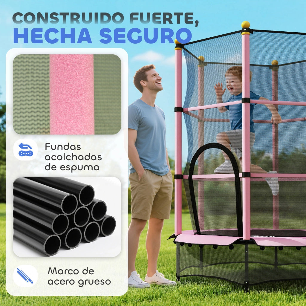 Trampolino per Bambini 140 cm con Rete di Sicurezza ¨C Minimal ¨C Rosa e Nero