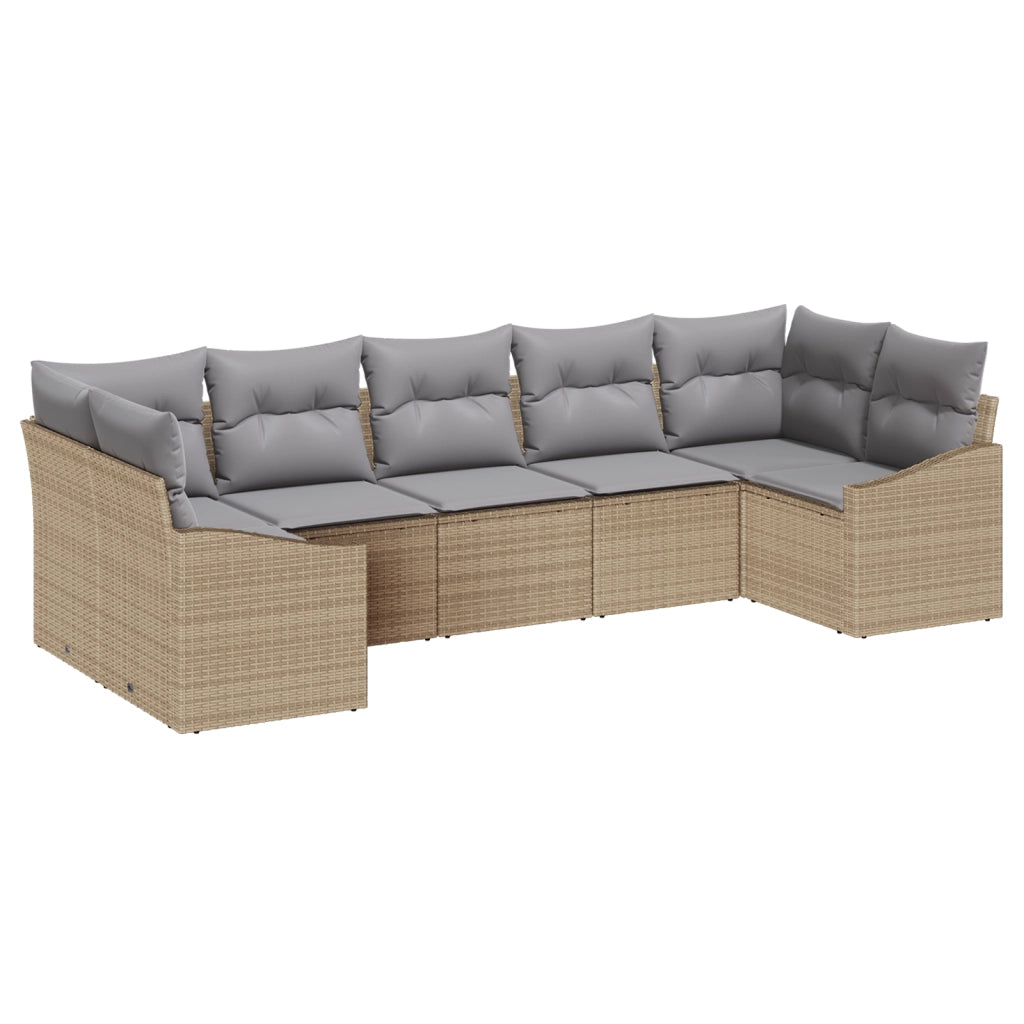 Set da pranzo da giardino 7 pezzi con cuscini beige in polirattan