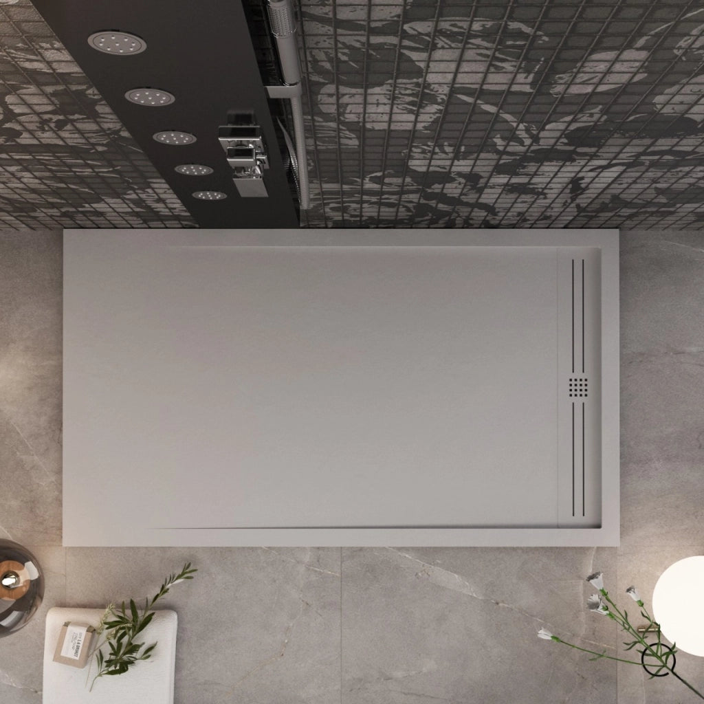 Piatto doccia in marmo resina grigio chiaro pietra cemento grid, misura 90x120