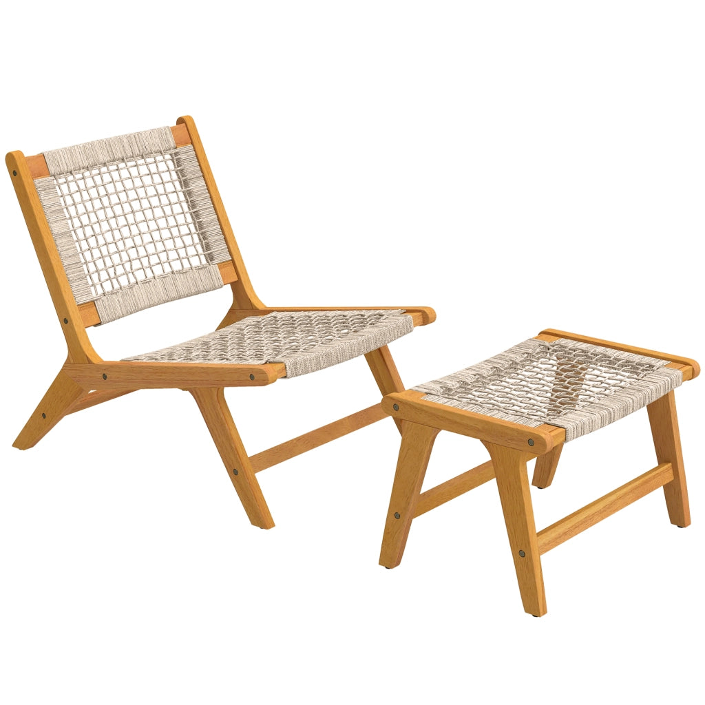 Sedia Lounge con Poggiapiedi ¨C Zephmum ¨C Acacia, Rattan, Grigio 2 Pezzi