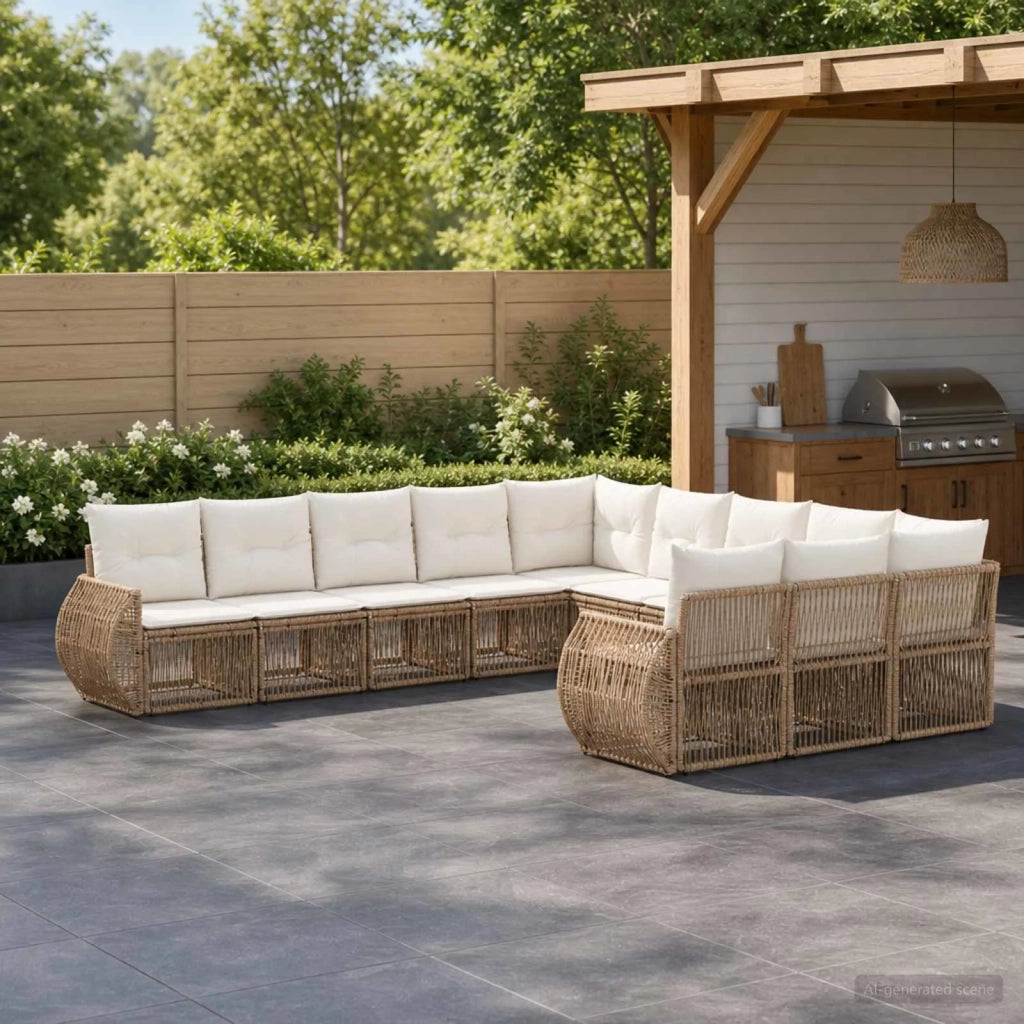 Set Divano da Giardino 11 pz Beige e Bianco Crema polyrattan 3435558