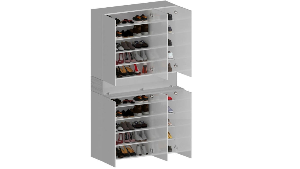 Scarpiera Charoite, Porta scarpe salvaspazio a 7 ante, Armadio multifunzione da ingresso, 114x38h200 cm, Bianco effetto larice