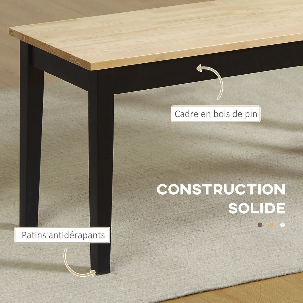 Banca in legno per 2 persone ¨C zephmum ¨C naturale e nero 102x36x45 cm