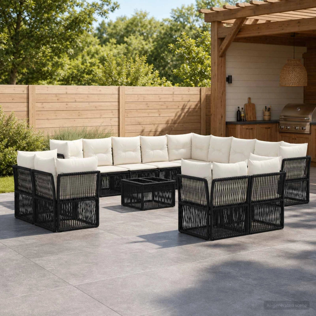 Set Divano da Giardino 14 pz Nero polyrattan 3434437
