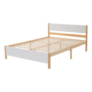 Letto Matrimoniale 140×200 cm con Testiera e Pediera; senza Materasso; in Legno Massello e MDF; Bianco Naturale
