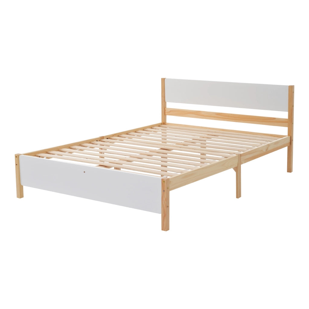 Letto Matrimoniale 140×200 cm con Testiera e Pediera; senza Materasso; in Legno Massello e MDF; Bianco Naturale