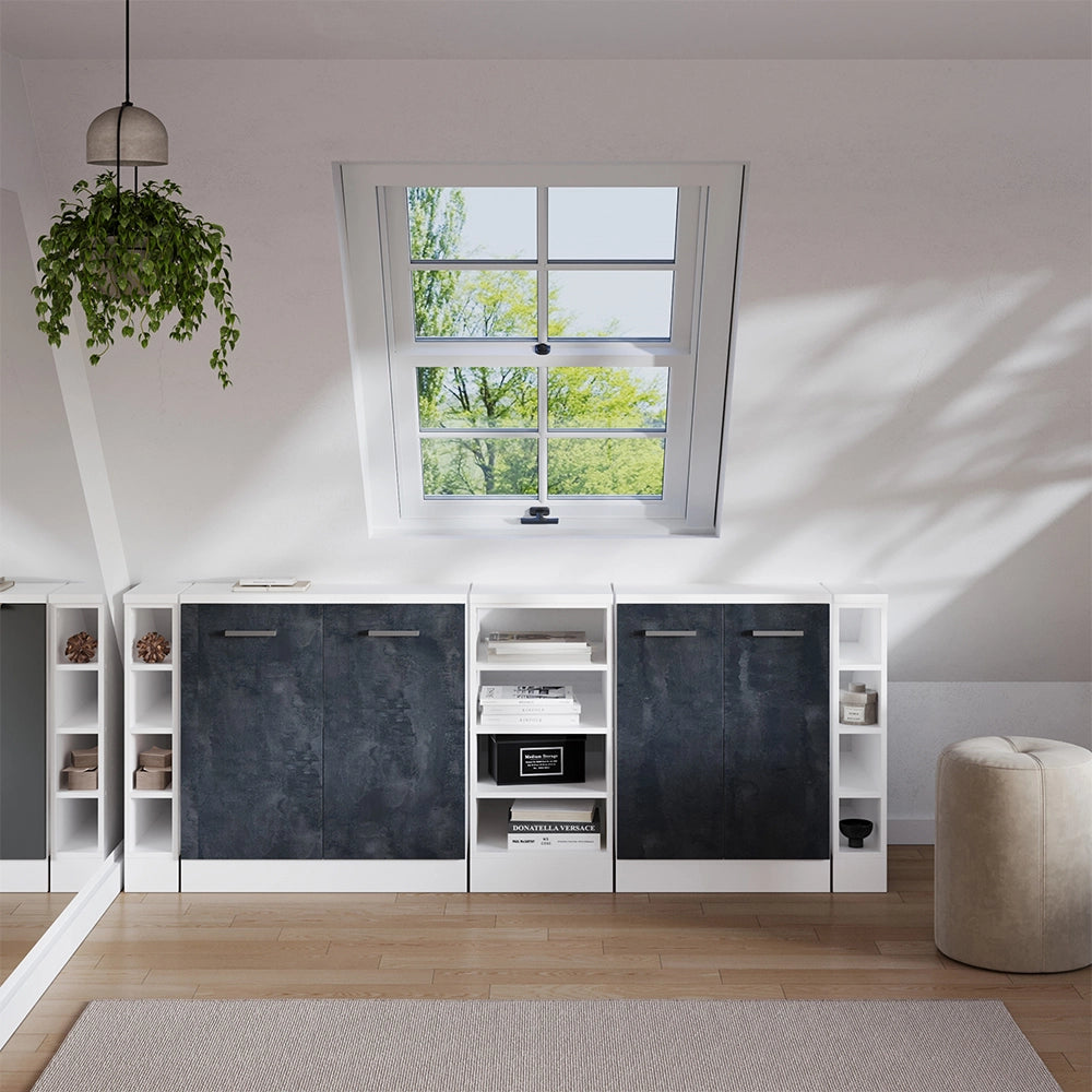 Set di mobili sottotetto Rion Calce nera/Bianco 210 cm Set di 5 carcasse armadio profondità 60 cm Vicco