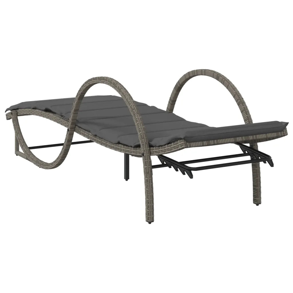 Lettino Prendisole con Cuscino Grigio 60x199x42cm in Polyrattan 368259