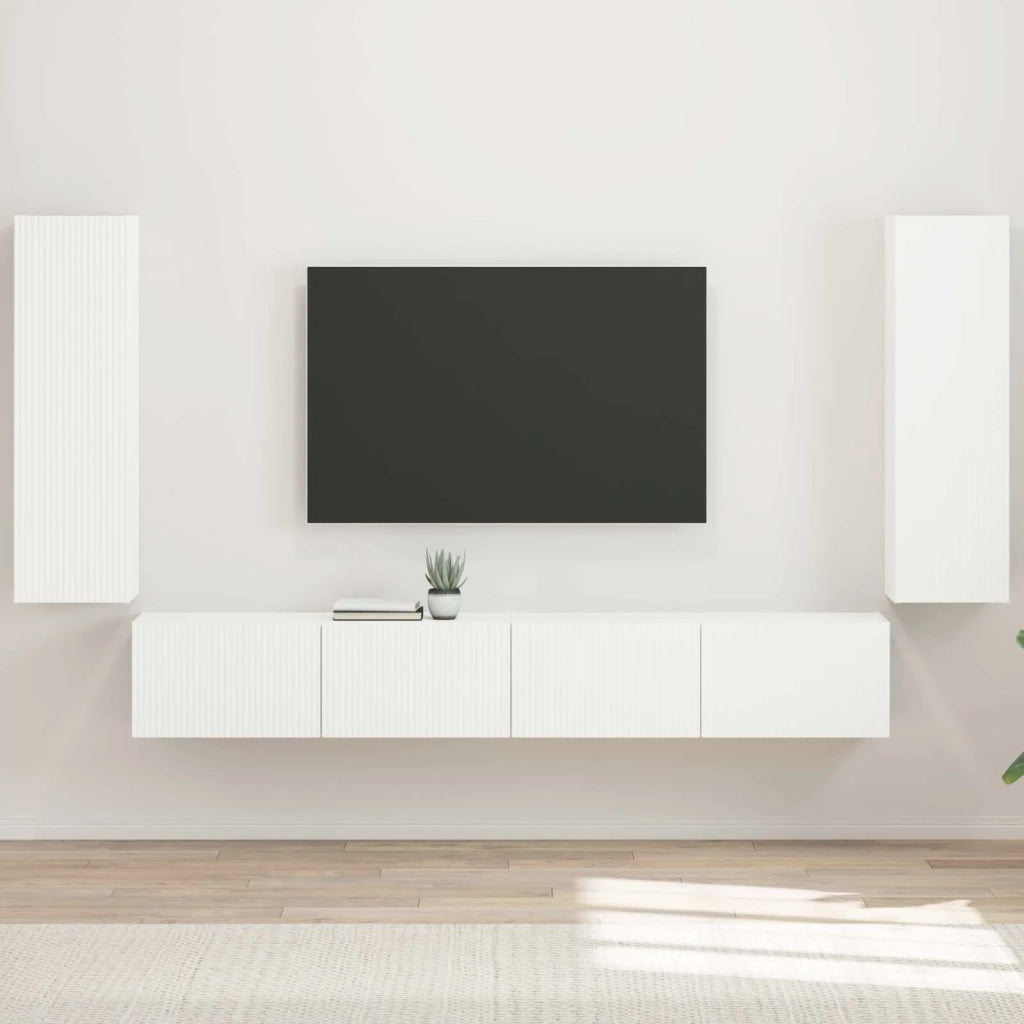 Set di Mobiletto da TV a Parete 4 pcs Bianco Legno multistrato