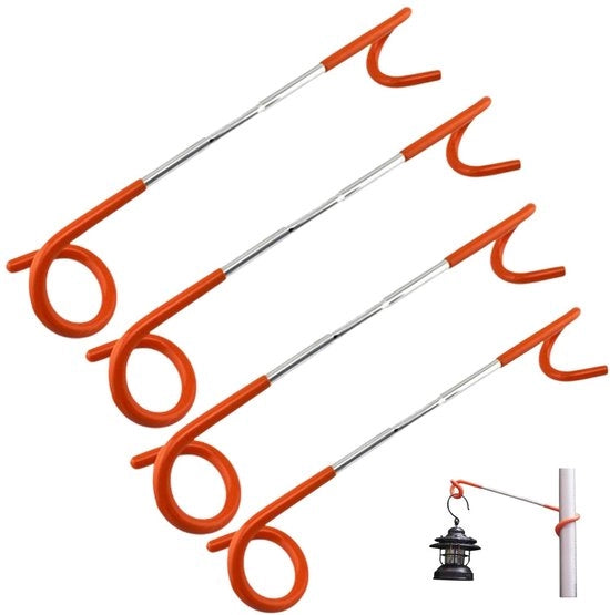 Supporto per lampada da campeggio - 4 pezzi - Grappolo a due punte - Acciaio inossidabile robusto - Impronte d'acqua - Adatto a diverse stanghe