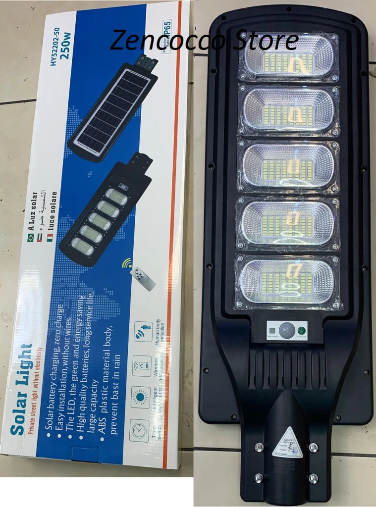 LAMPIONE LED CON PANNELLO SOLARE INTEGRATO CREPUSCOLARE 250 Watt LUCE FREDDA IP65 Con TELECOMANDO - ZENCOCCO
