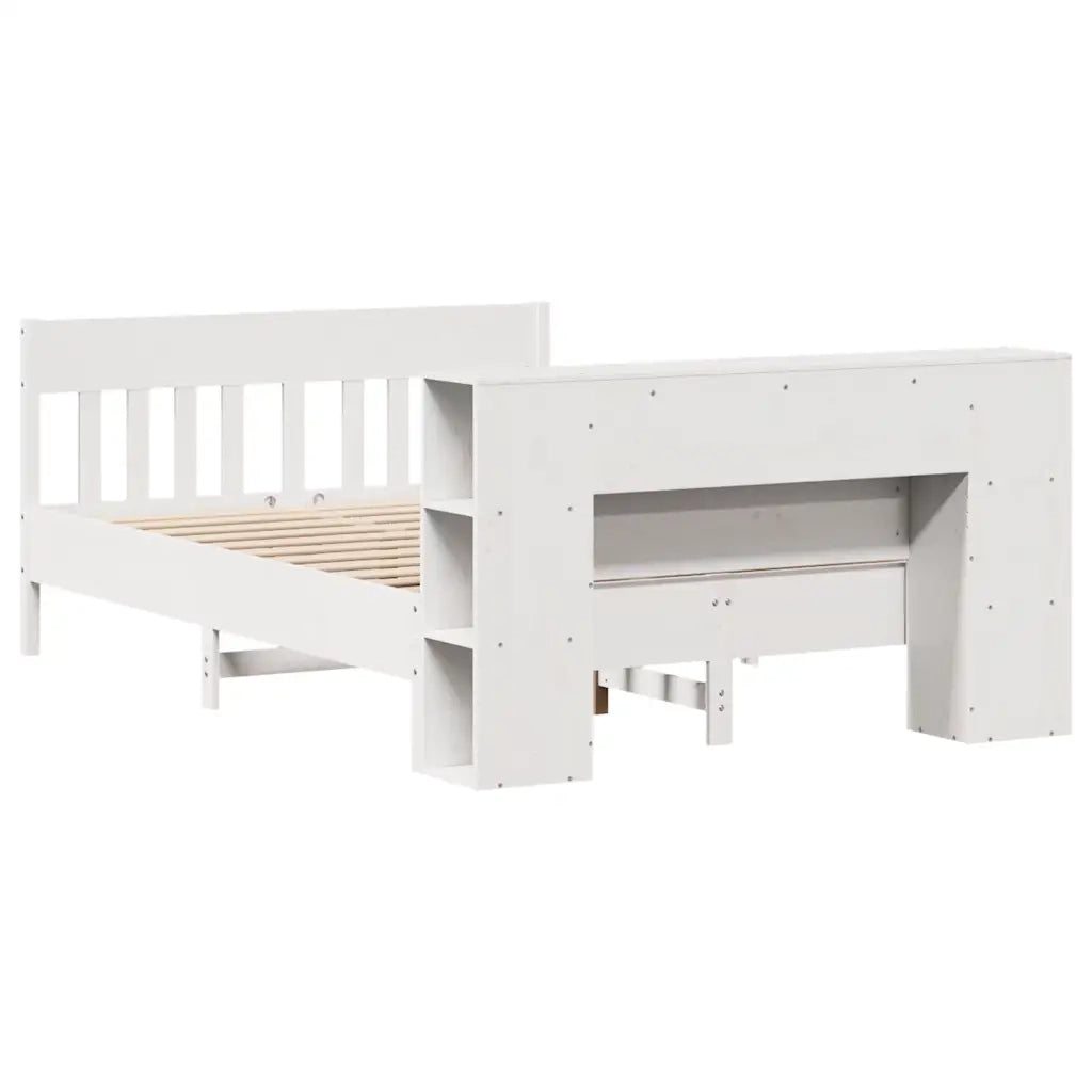 Letto Libreria senza Materasso-Struttura Letto con contenitore Bianco 150x200 cm Legno di Pino 360919