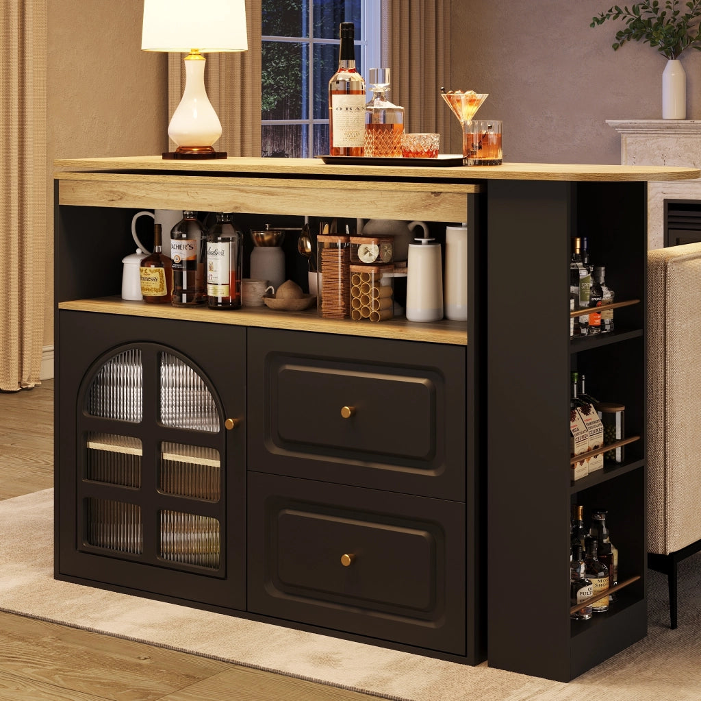 Mobile bar girevole ed estensibile 138-204 cm nero