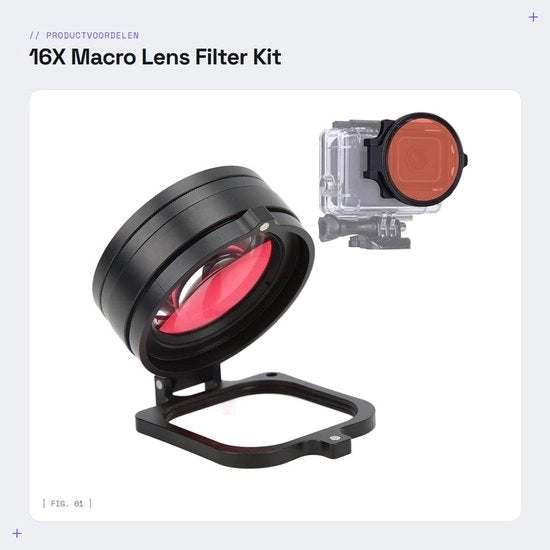 Kit di Lenti Macro 16X - Filtro 58mm HD Rosso/Blu - Filtro Subacqueo - Filtro Sportcamera - Lenti Ottiche in Vetro + Lega di Alluminio