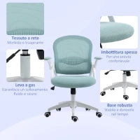 Sedia da Ufficio Ergonomica con Schienale a Rete e Altezza Regolabile, 65.5x61.5x88-97.5cm, Azzurro