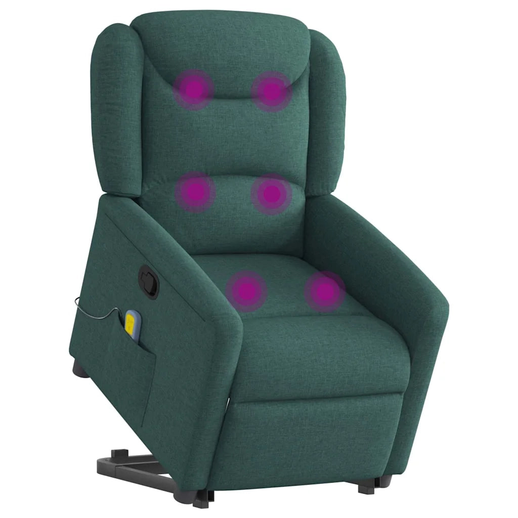 Poltrona Alzapersona Massaggiante | Sedia Relax Verde Scuro in Tessuto