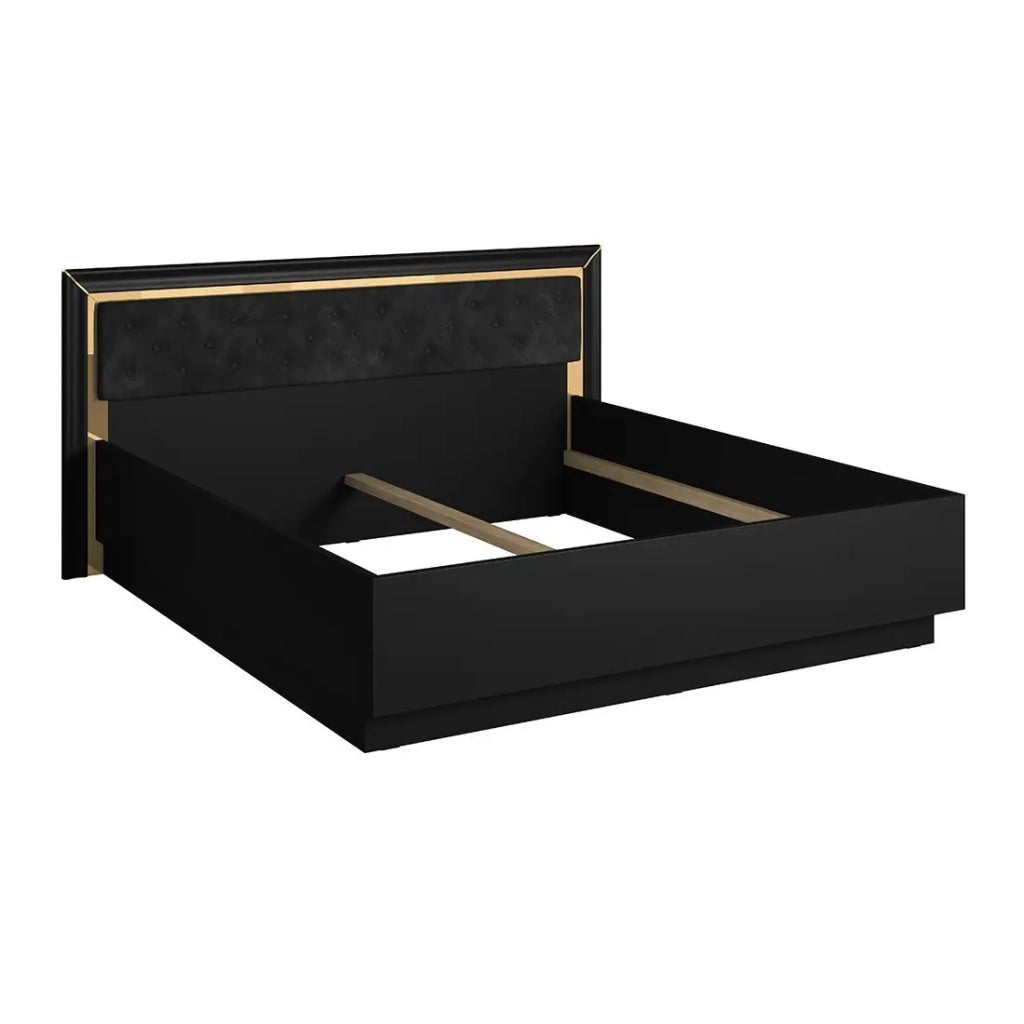 Letto matrimoniale 180x200 collezione DOHA. Colore nero opaco e dorato.