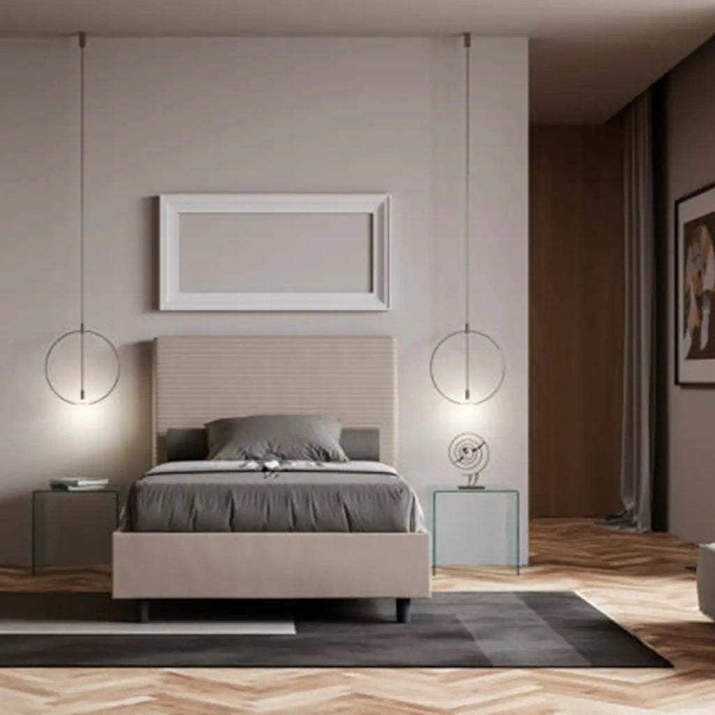 Letto una piazza e mezza senza rete imbottito 120x210 similpelle tortora Focus