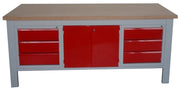 Banco da lavoro con cassettiere e vano centrale con ante monoblocco cm. 200x75x88h