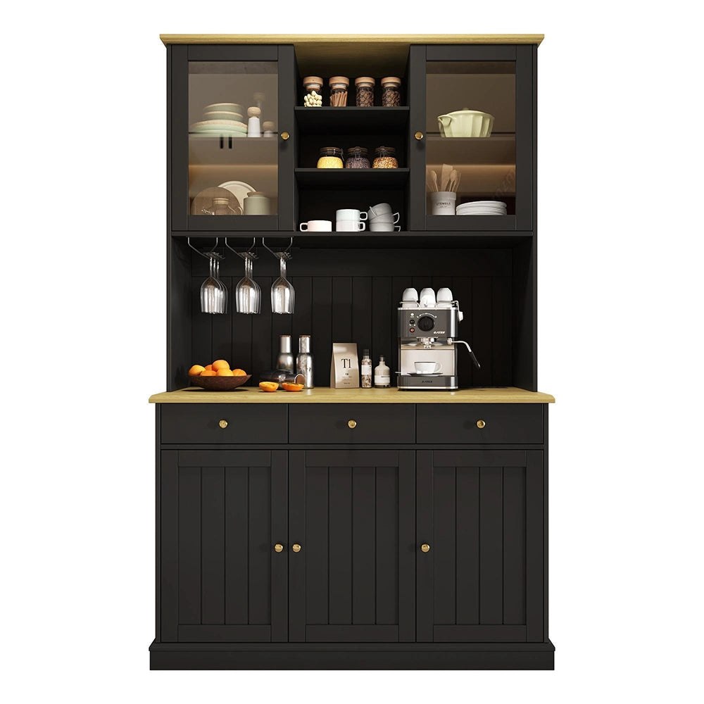 Credenza Xylo 120x40x191cm - Vetri, USB, Poign??es Nere/Dorate
