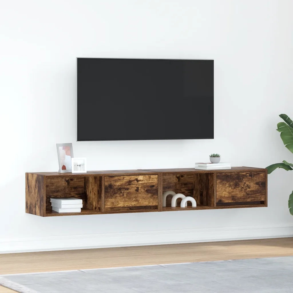Mobili TV 2 pz-Set di 2 Credenza per TV Rovere Fumo 80x31x25,5 cm Legno Multistrato 874458
