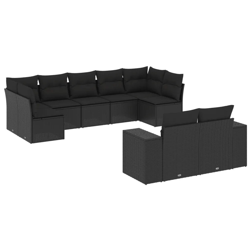 Set Divani da Giardino 9 pz con Cuscini Nero in Polyrattan