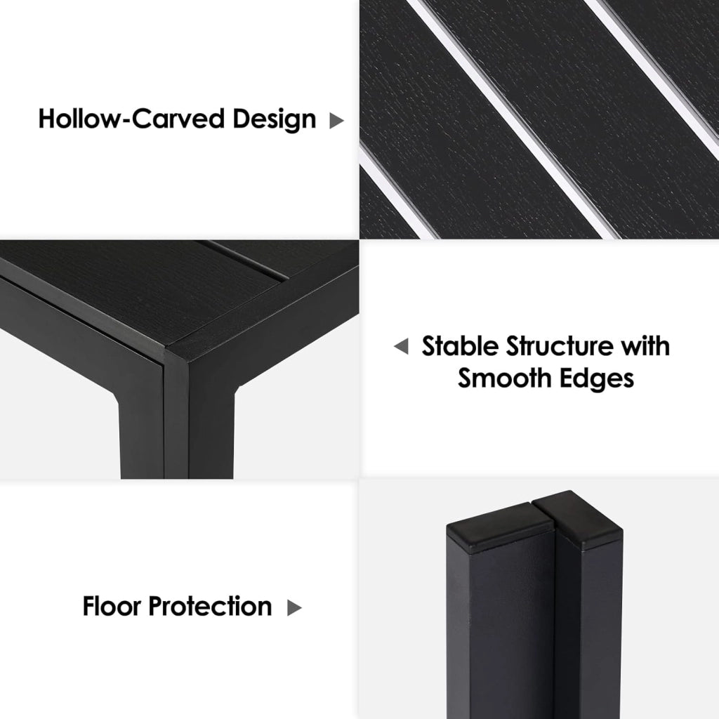 Tavolo da Giardino 110x70 cm con Foro per Ombrellone 4cm, Tavolo da Terrazzo in WPC per 4-6 Persone, Tavolo da Balcone Resistente alle Intemperie con Telaio in Alluminio, Nero