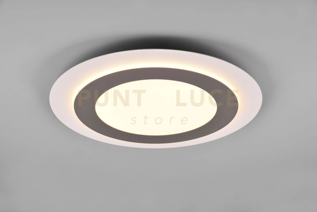 MORGAN PLAFONIERA A LED 42W 5600lm, 2700 - 6500K BIANCA ROTONDA BORDO METALLO ACCIAIO ILLUMINATO CON TELECOMANDO MULTIFUNZIONE D. 45CM DIMMERABILE