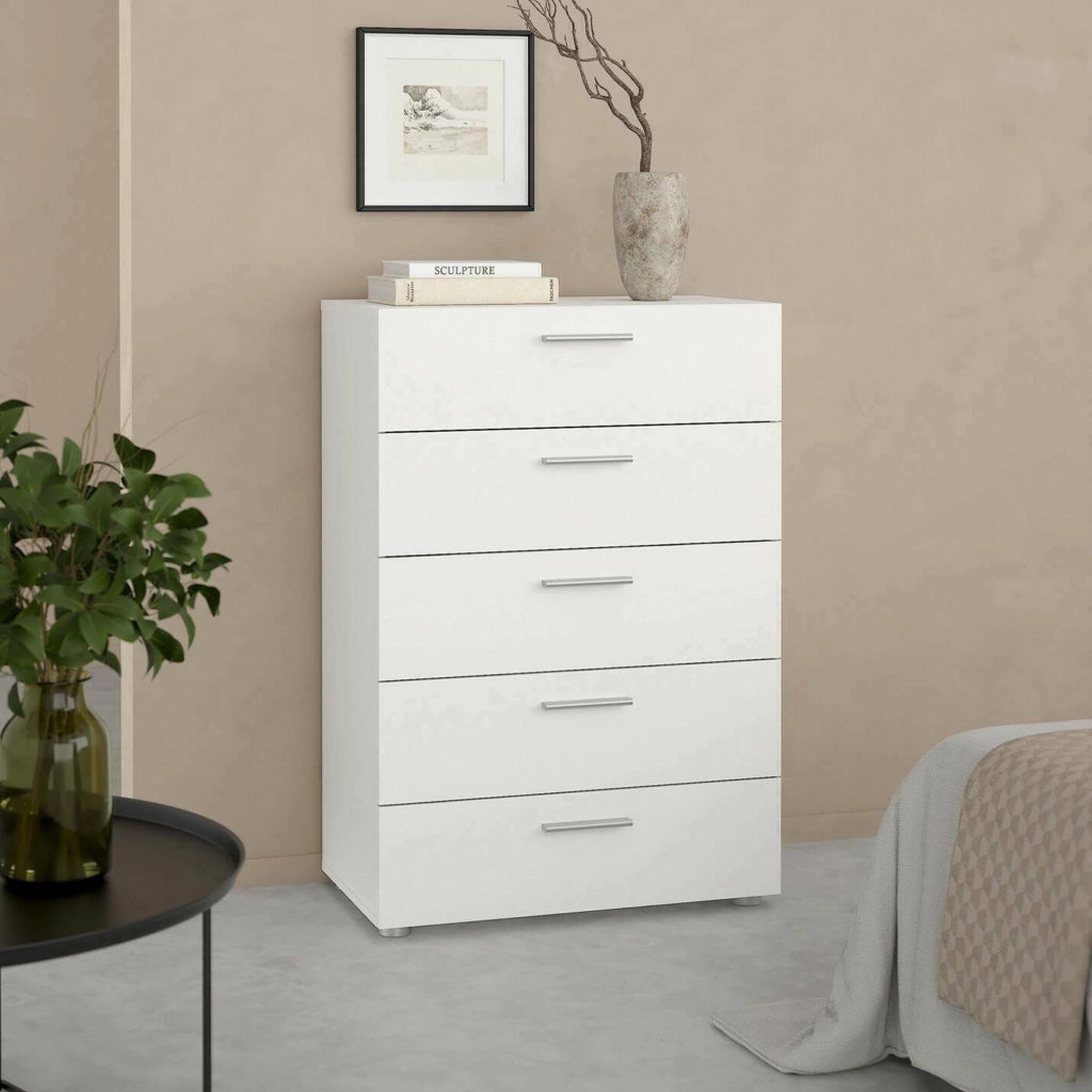 Cassettiera Haru, Settimino multiuso, Comò camera da letto, Mobile con cassetti, 70x40 h102 cm, Bianco