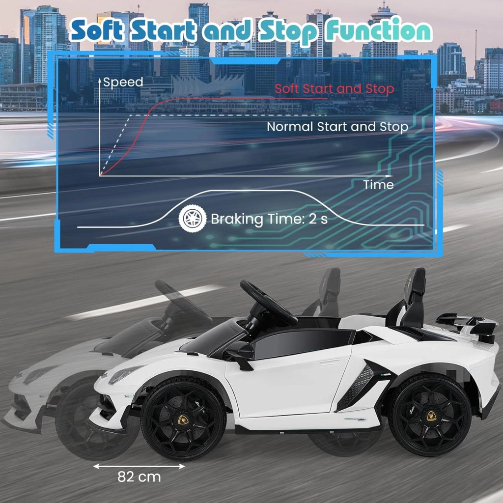 Macchina Elettrica per Bambini Lamborghini SVJ 12V con Telecomando, Auto Elettrico a Pedale e Luci LED, Veicoli con Musica, MP3, Clacson e USB, Carico 30 kg, 3-8 Anni (Bianco)