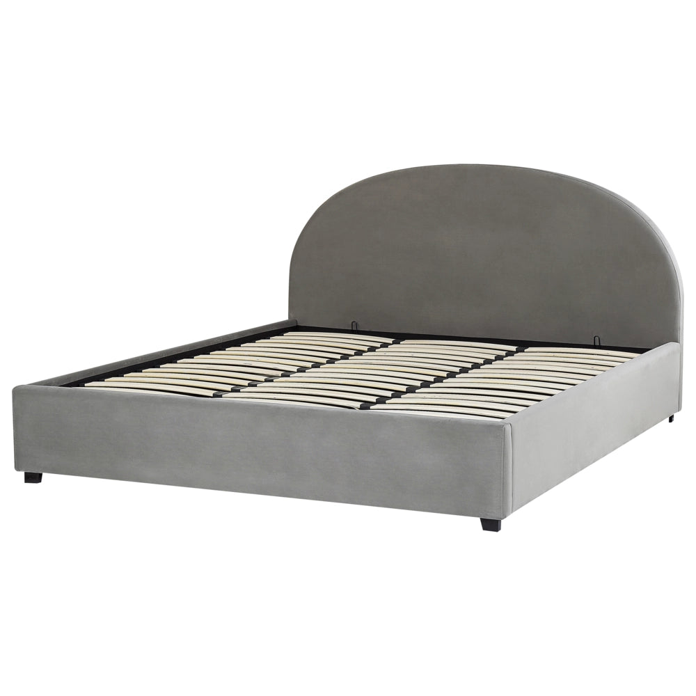 Letto contenitore matrimoniale imbottito velluto grigio retrò minimalista 180 x 200