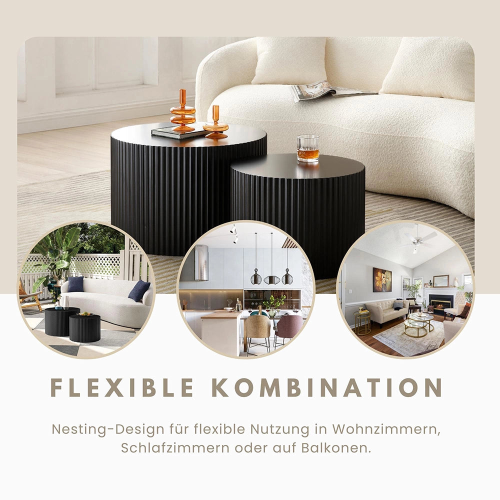 Set di tavolini moderni - Xylo - 60*40+48*35 - Nero opaco - Bordo ondulato, impilabili