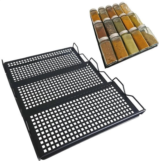 Organizzatore per spezie per cassetti - Acciaio nero - Orizzontale - Contenuto in cartone