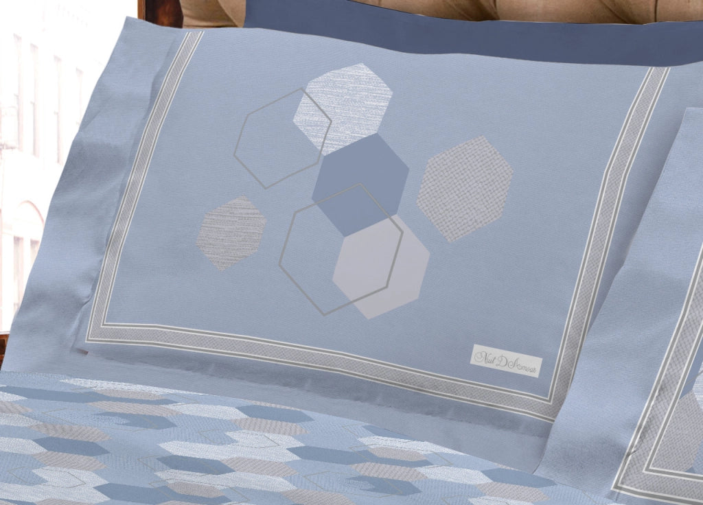 Completo Lenzuola Letto Calda Flanella 100% Cotone Disegno Bologna - Singolo - Blu