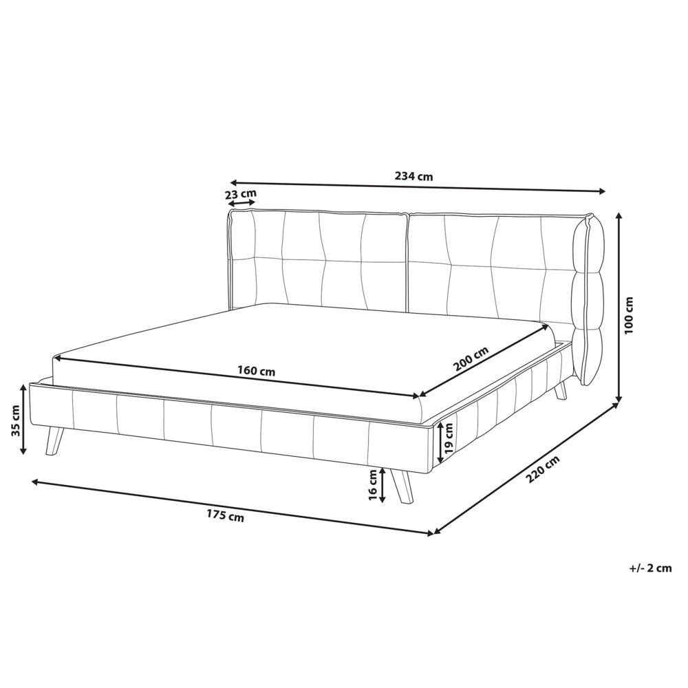 Letto Tappezzeria trapuntata in velluto grigio Gambe in legno chiaro 160 x 200 cm doghe con testiera regolabile Wingback