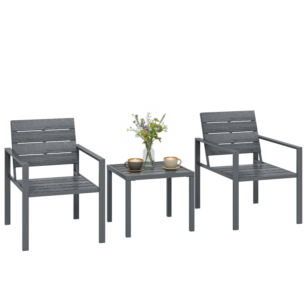 Set da Giardino 3pz con 2 Sedie da Esterno e Tavolino da Caff¨¨, in HDPE e Metallo, Grigio Scuro
