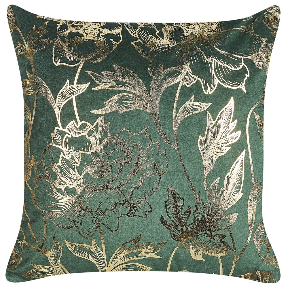 Set di 2 cuscini decorativi velluto verde 45 x 45 cm Accessori decorativi con stampa floreale in foglia d'oro