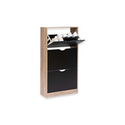 Scarpiera Salvaspazio Slim Ingresso Legno Slim 3 Ripiani Dimensioni Compatte 60 x 119 x 23,3 Ante Moderno MDF Compatta Doppia Profondità Salone Camera a Scomparsa Colore: NERO-ROVERE
