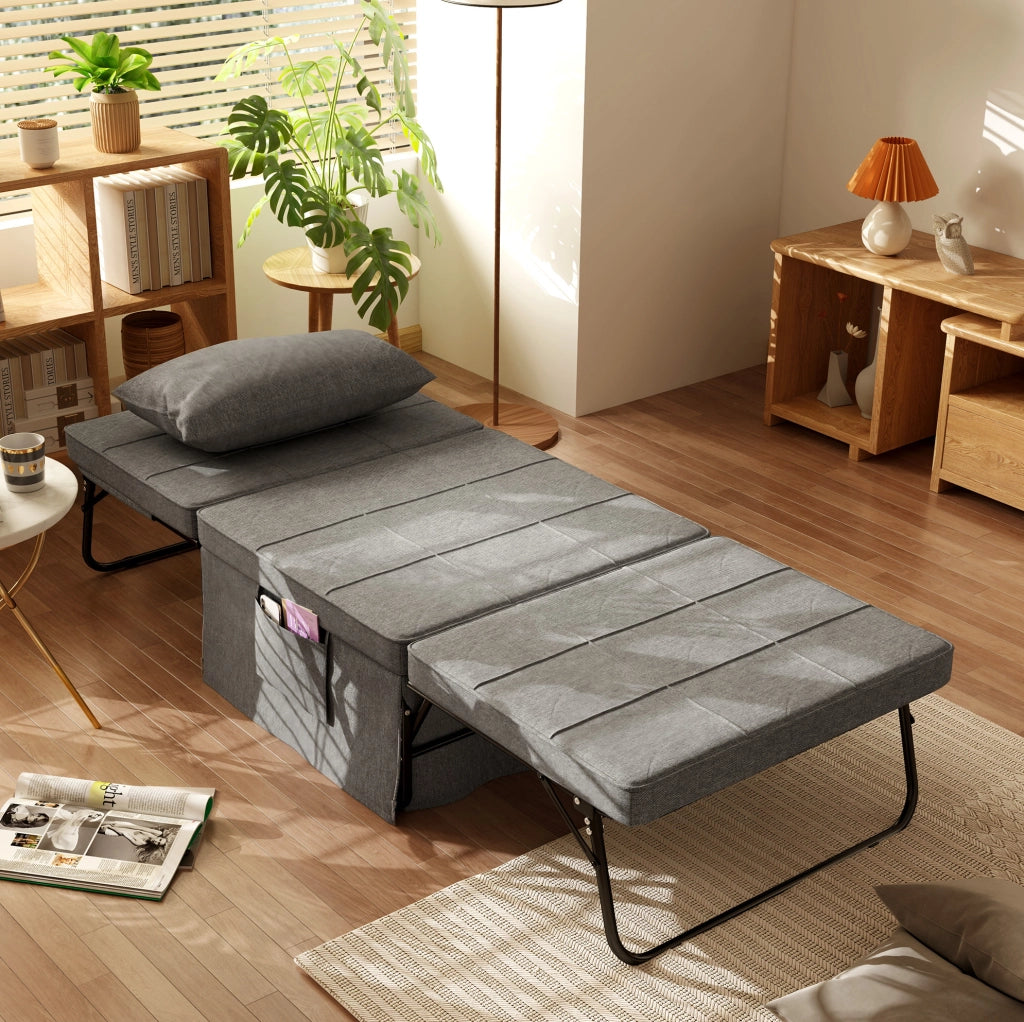 Letto pieghevole 4 in 1 con schienale regolabile in acciaio grigio