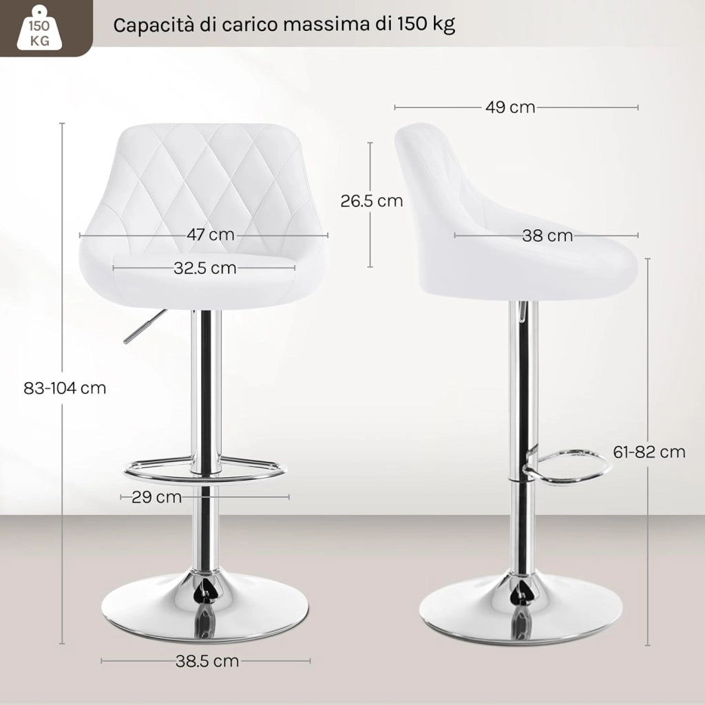 Sgabello da Bar Moderno Girevole Sedia Cucina Alta con Schienale Quadrato Poggiapiedi Senza Braccioli Altezza Regolabile in PU Bianco 1 Pezzo