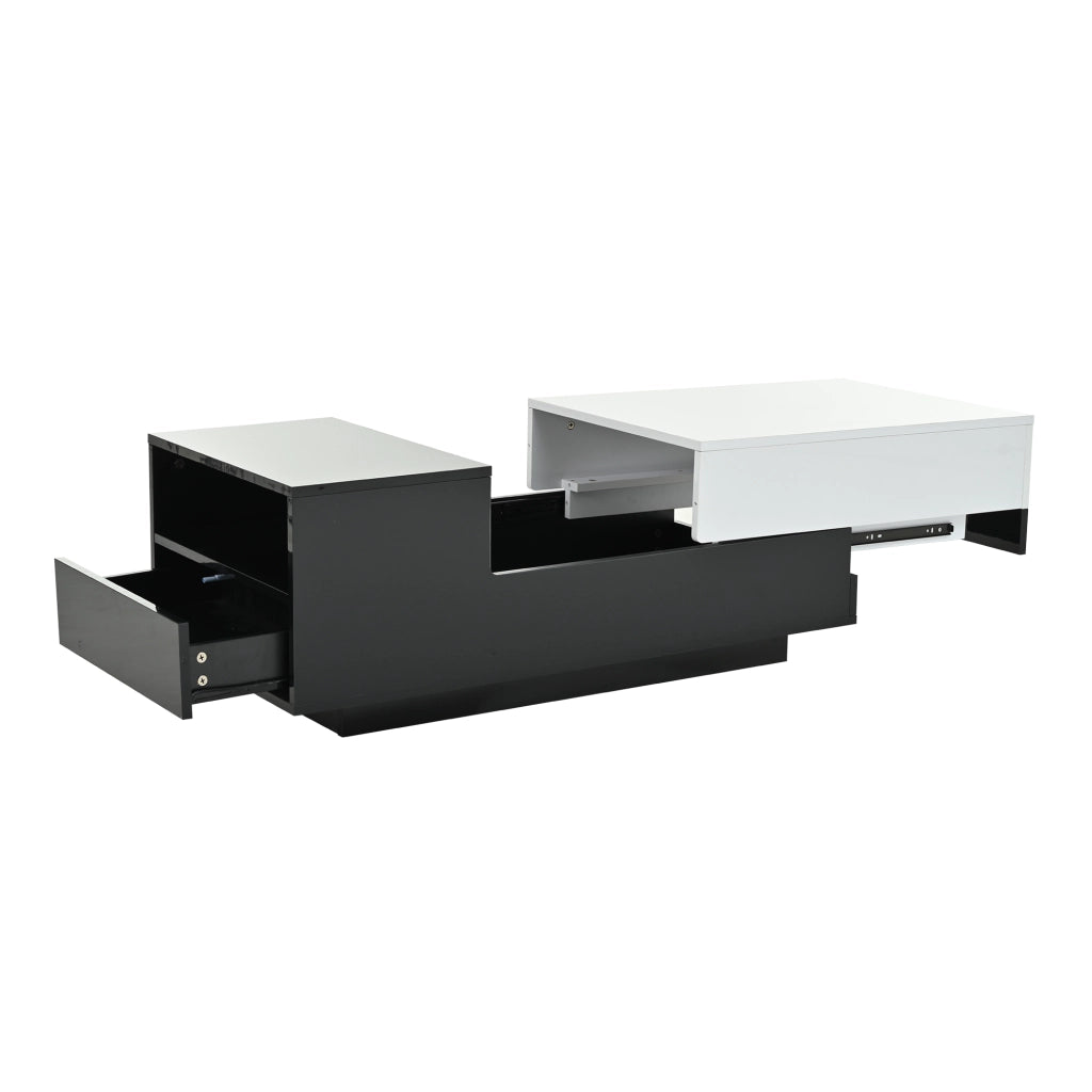 Tavolino da caffè con 2 cassetti e piano alzabile; per soggiorno; 100×50×38 cm; bianco nero