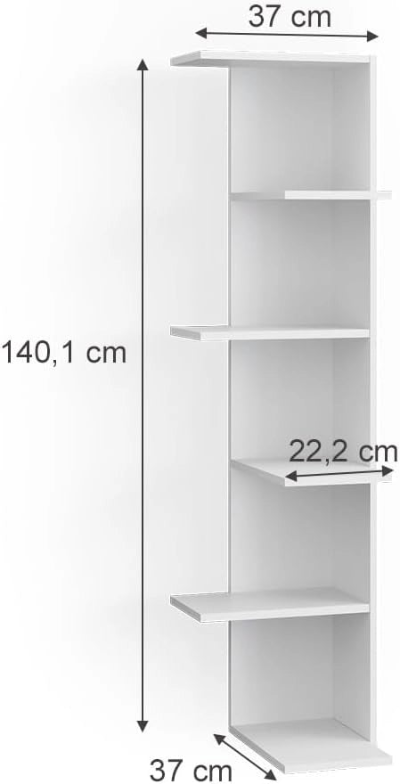 Scaffale angolare Tera, Bianco, 37 x 140.1 cm, utilizzabile per riporre libri e oggetti decorativi