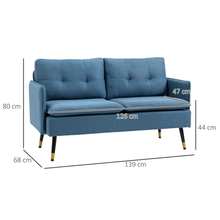 Divano 2 Posti 139x68x80 cm con Cuscini Imbottiti e Gambe in Acciaio  in Tessuto  Blu Scuro